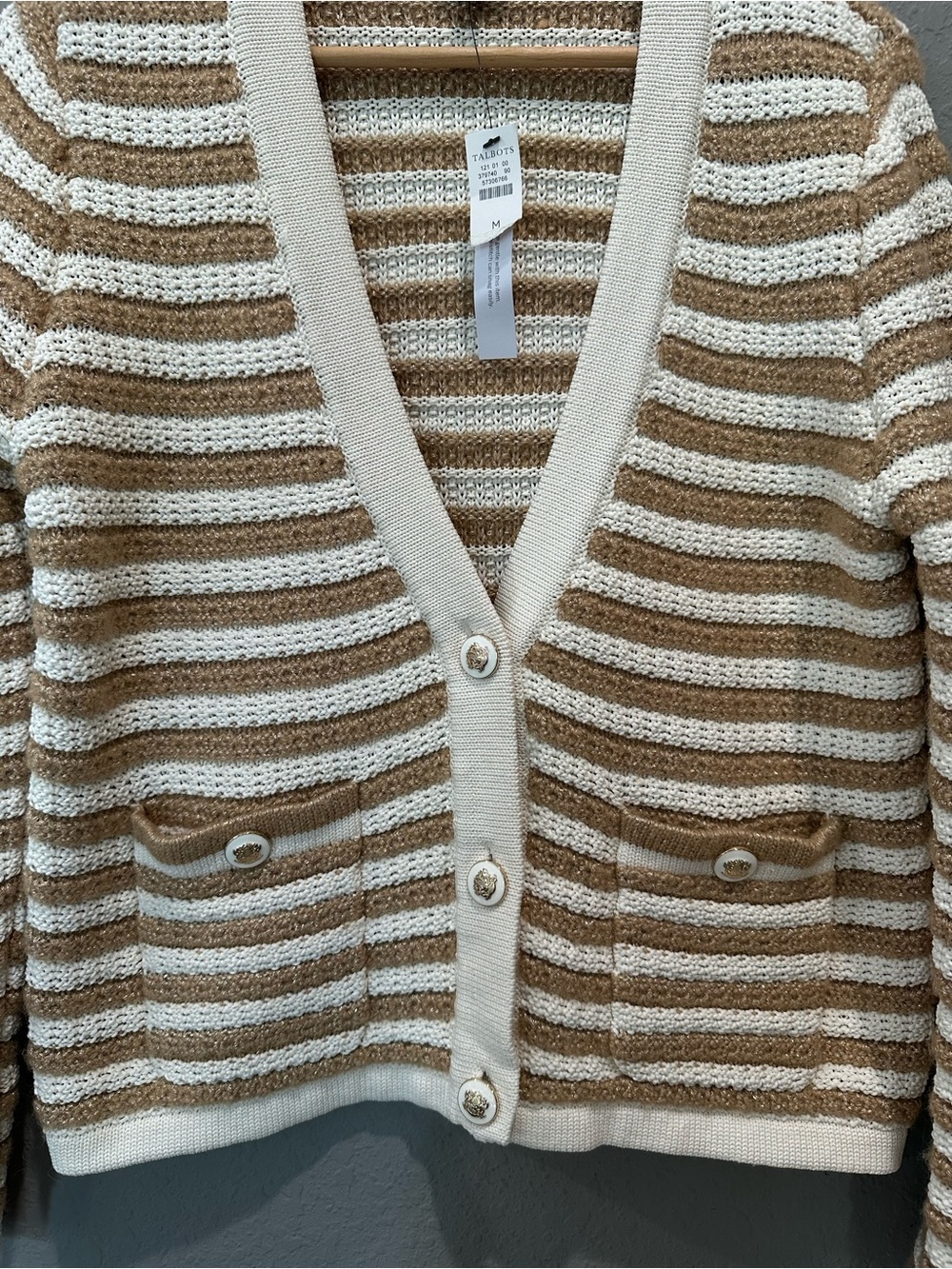 Talbots Kate cardigan sweater in toasted coconut and ivory Sz M NWT - Picture 5 of 10
